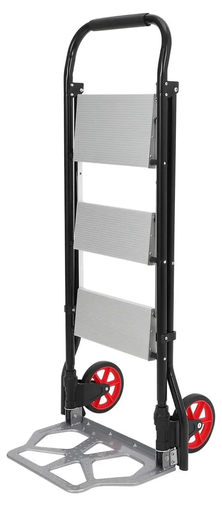 Diable et escabeau pliable 2-en-1 en aluminium avec 3 marches larges