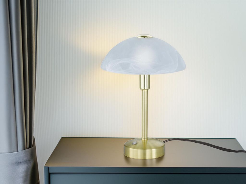 LED-Tischlampe - Weiß - Messing - Glas - H 30 cm - dimmbar