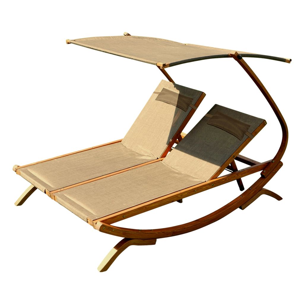 AS-S Doppel Sonnenliege Doppelliege Tulum bronze für 2 Personen mit verstellbarem Dach mit 2 Kopfpolster aus Holz Lärche