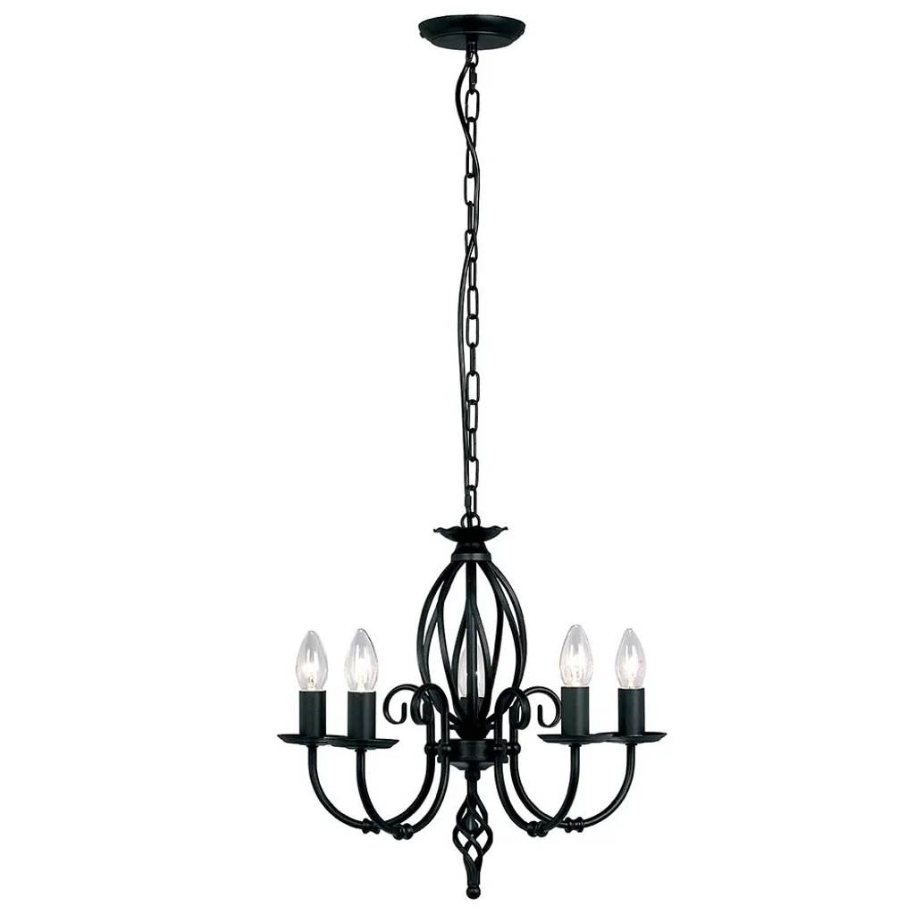 Suspension chandelier Artisan noir en métal 5 lumières pour le salon