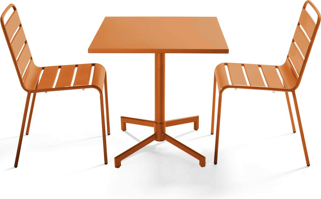 Set aus 70 cm Tisch und 2 Gartenstühlen aus Metall Karamell - Oviala Palavas