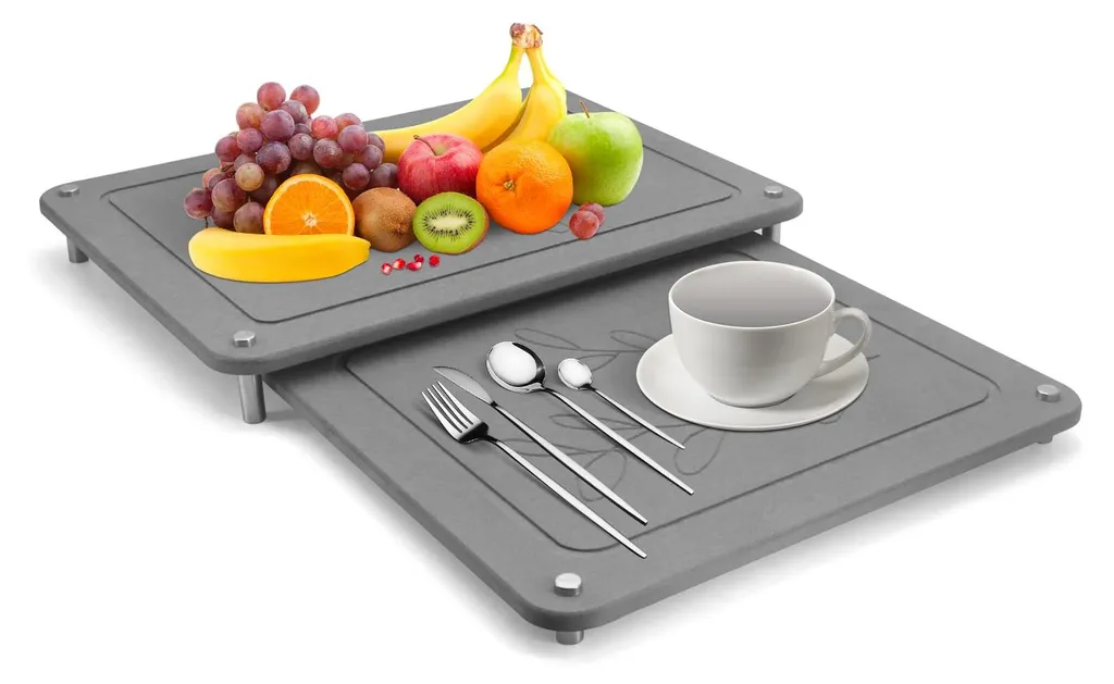 Tapis égouttoir en diatomite 40x30 cm avec pieds inox pour la cuisine