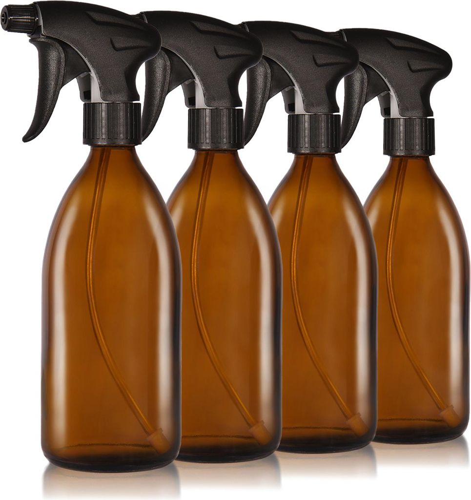 Oputec 4 x 500ml Sprühflaschen aus Glas zum Befüllen - Leere Wassersprühflasche für Pflanzen, Blumen, Reinigungsmittel