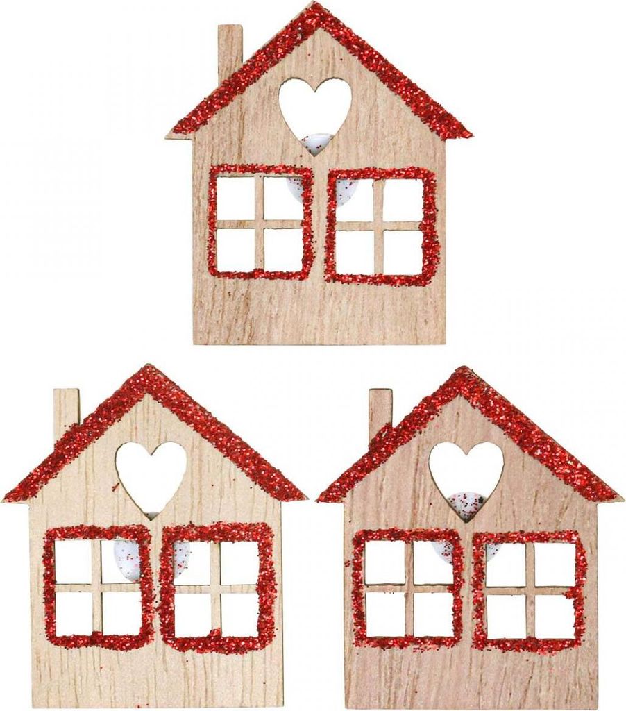Streudeko Weihnachten Mini-Häuschen Holz Rot Glitter Produktbild 