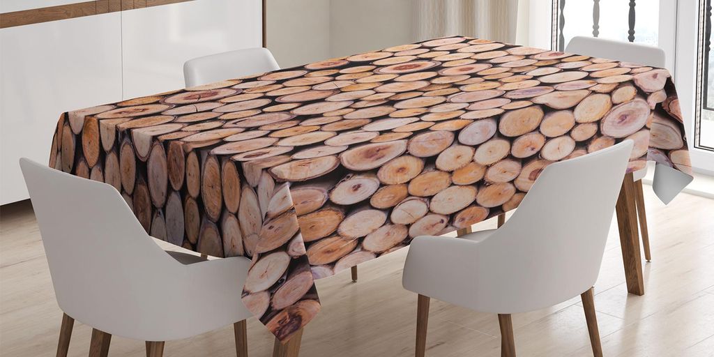 ABAKUHAUS Rustikal Tischdecke, Masse der hölzernen Klotz-Waldbaum-Ökologie-Industrie-Gruppe des Schnitt-Bauholz-Kreis-Stapel-Bildes, 140 x 240 cm...