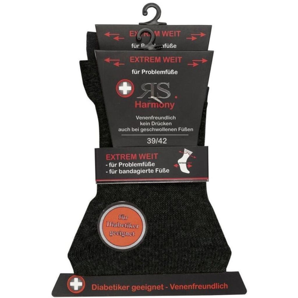 2 Paar extrem weit breit venenfreundlich Problemfüße Diabetiker Socken 39/42 schwarz