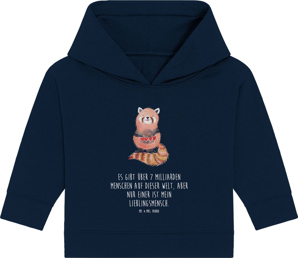 Mr. & Mrs. Panda Organic Baby Hoodie Roter Panda 24. - 36. Monat - French Navy - Geschenk, Rot, Liebe, Lieblingsmensch, Lustige Sprüche, Kapuzensw...