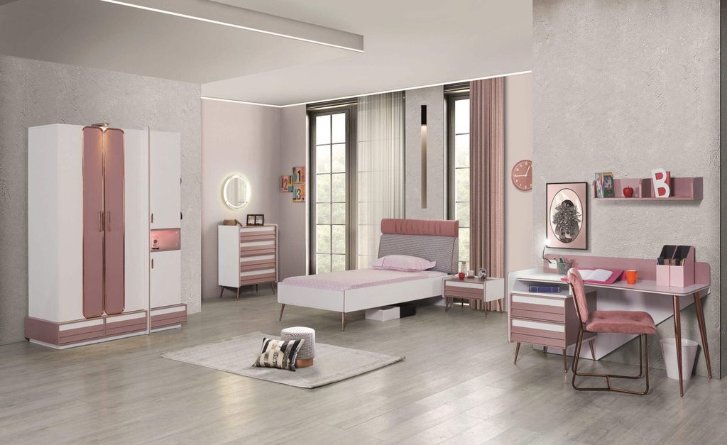 Kinderzimmer Set Rosee in altrosa/weiss