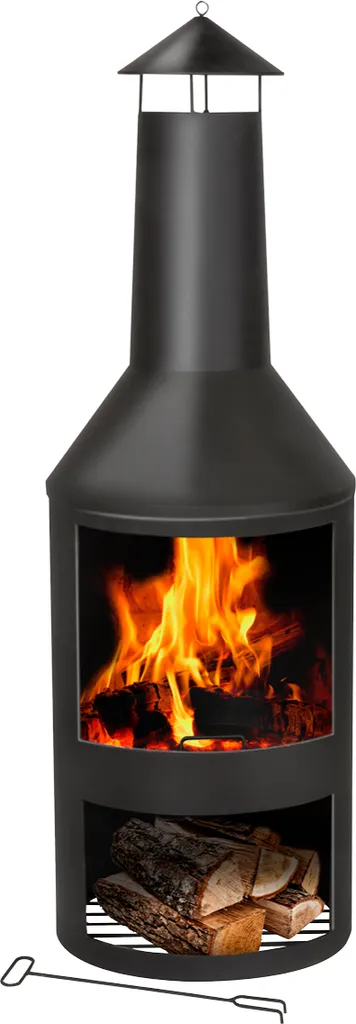 Poêle de jardin en acier carbone noir avec rangement à bois BBQ