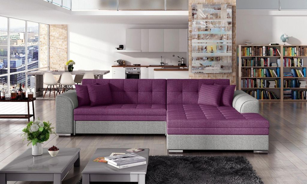 Ecksofa SANGITA 1 - grau/lila, rechte Ecke