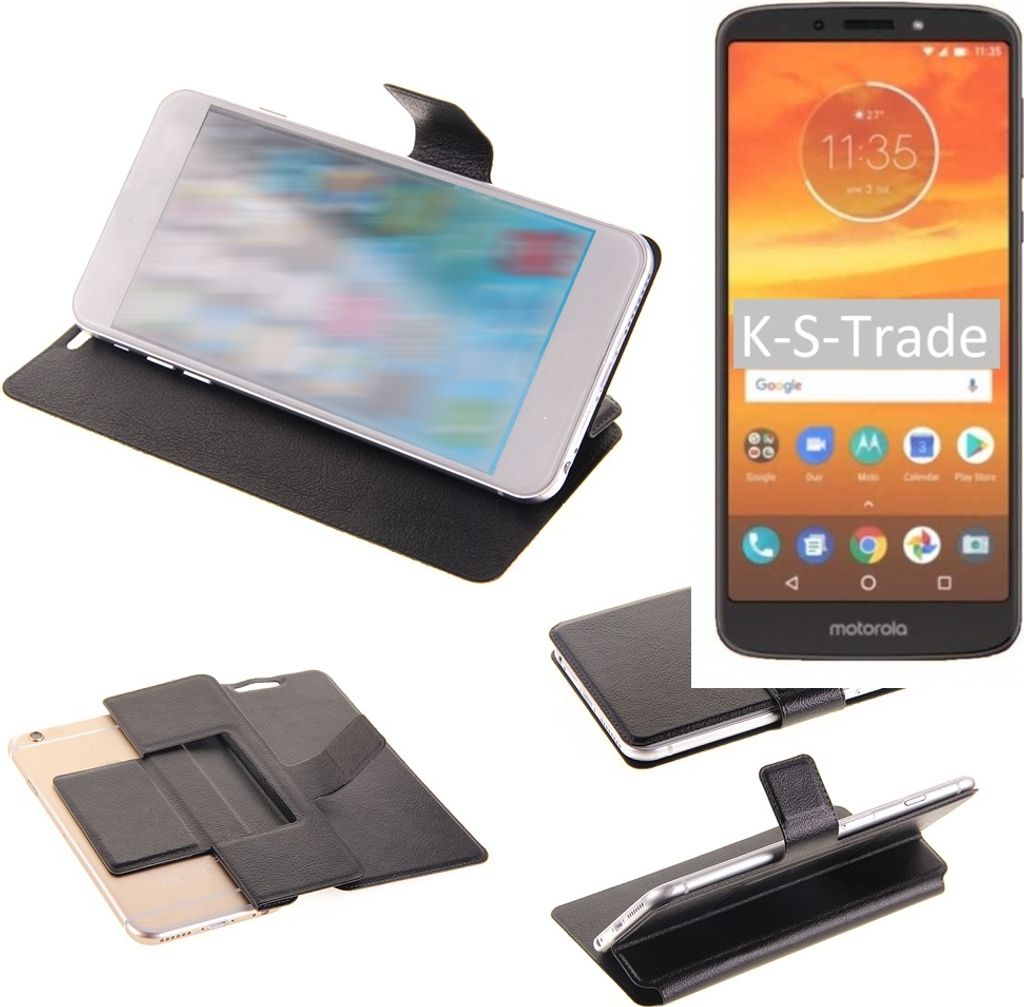 K-S-Trade Schutzhülle kompatibel mit Motorola Moto E5 Plus Schutzhülle Flip Cover Klapphülle Wallet Case Slim Handyhülle bookstyle schwarz