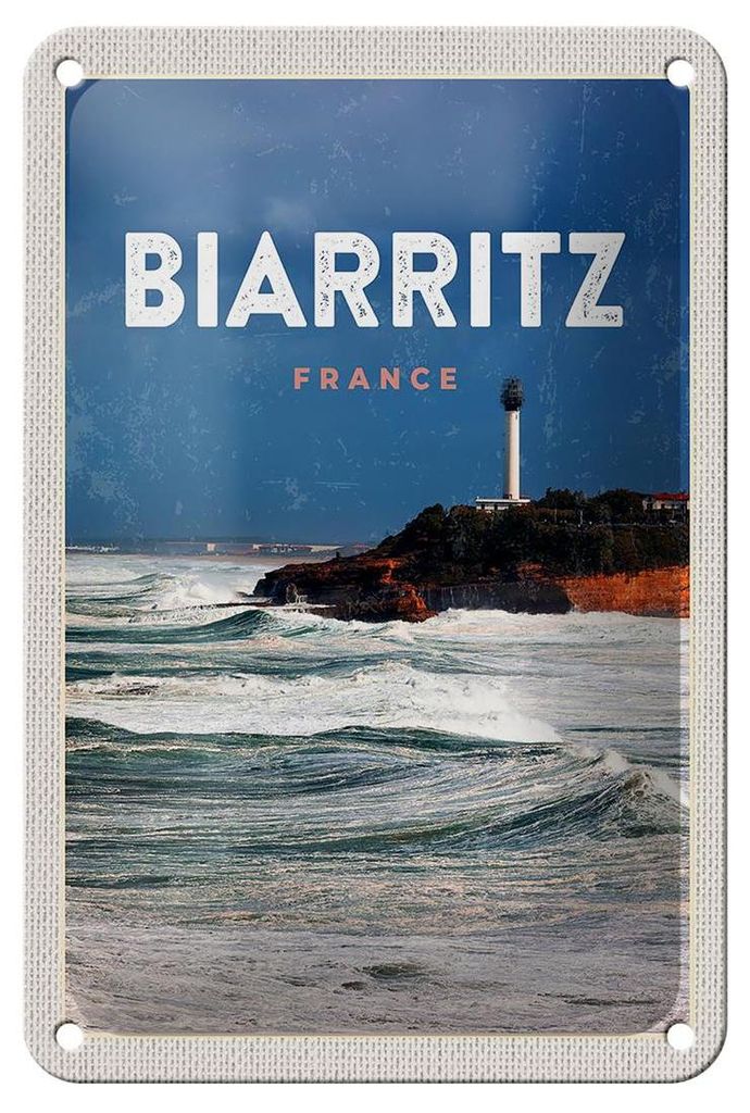 Blechschild Reise 12x18cm Biarritz France Meer Urlaub Geschenk Schild