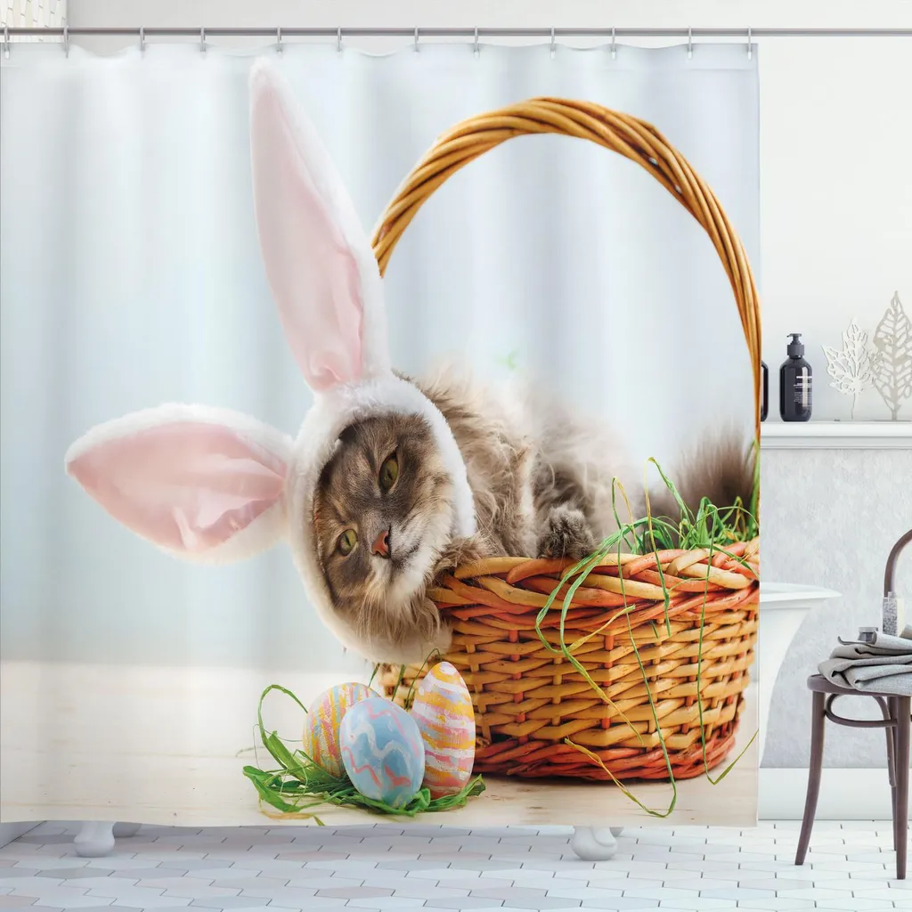 Tenda Doccia ABAKUHAUS 175x200 Poliestere - Tema Easter Kitten