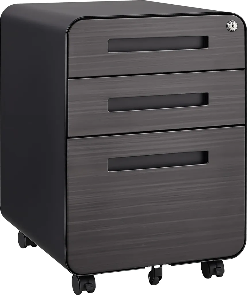 Caisson bureau noir anti-basculement 3 tiroirs acier stable et robuste