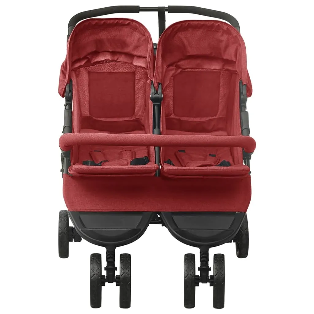 Poussette double côte à côte rouge vidaXL - Landau pour jumeaux en acier