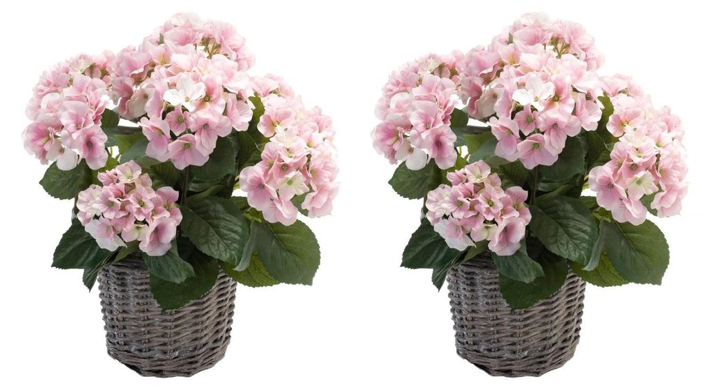 2er Set künstliche Hortensien im Korb rosa H. 45cm D. 20cm Produktbild 