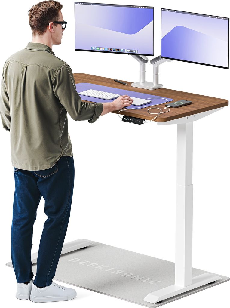 Desktronic HomeOne Elektrisch höhenverstellbarer Schreibtisch 120x60cm Weiß/Walnuss mit Memory-Funktion, Anti-Kollisions Technologie, USB-A und U...