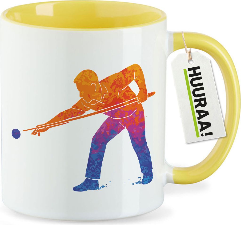 Huuraa Kaffeetasse Billard Snooker 330ml Gelb Keramik Kaffeebecher Geschenkidee