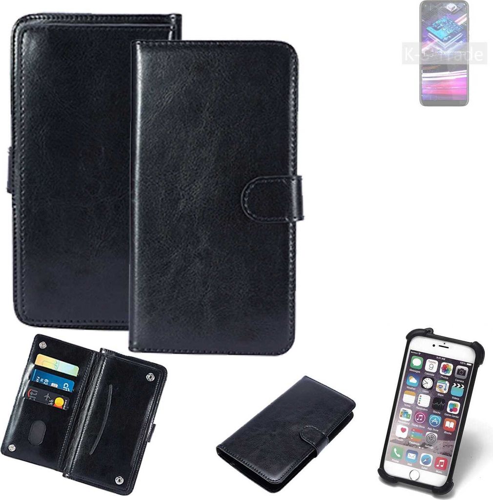 K-S-Trade 360° Hülle kompatibel mit Motorola Moto G Fast schwarz Kunstleder Case BookCase WalletCase Kunstlederederhülle Handyhülle, Rundumschutz