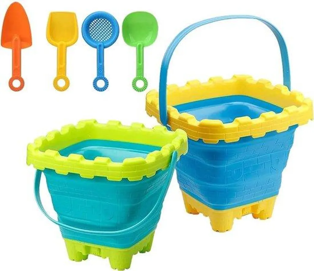 Seaux de plage pliables avec pelles en silicone pour enfant lot de 6