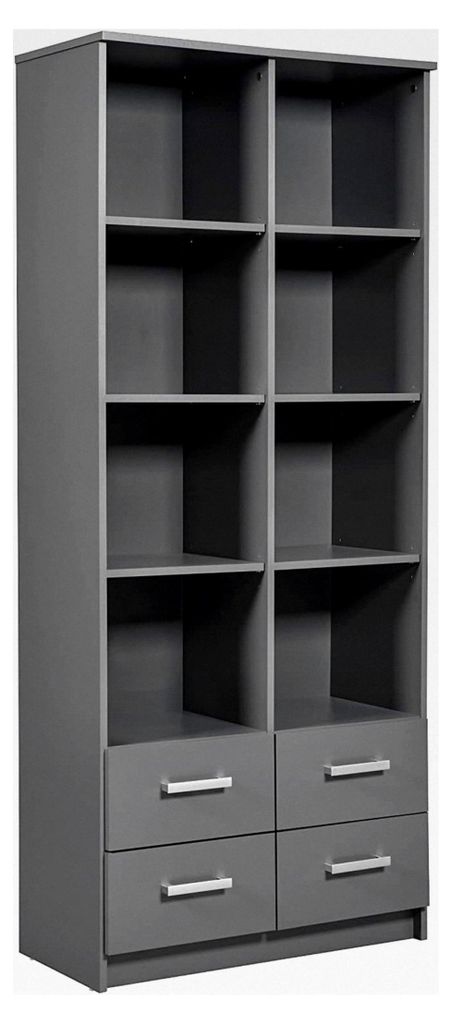 Standregal - Offenes Regal - 4 Schubladen - 8 Fächer - Verstellbarer Regalboden - Bücherregal - Dekoregal - Aktenregal - Büroregal - Anthrazit Grau