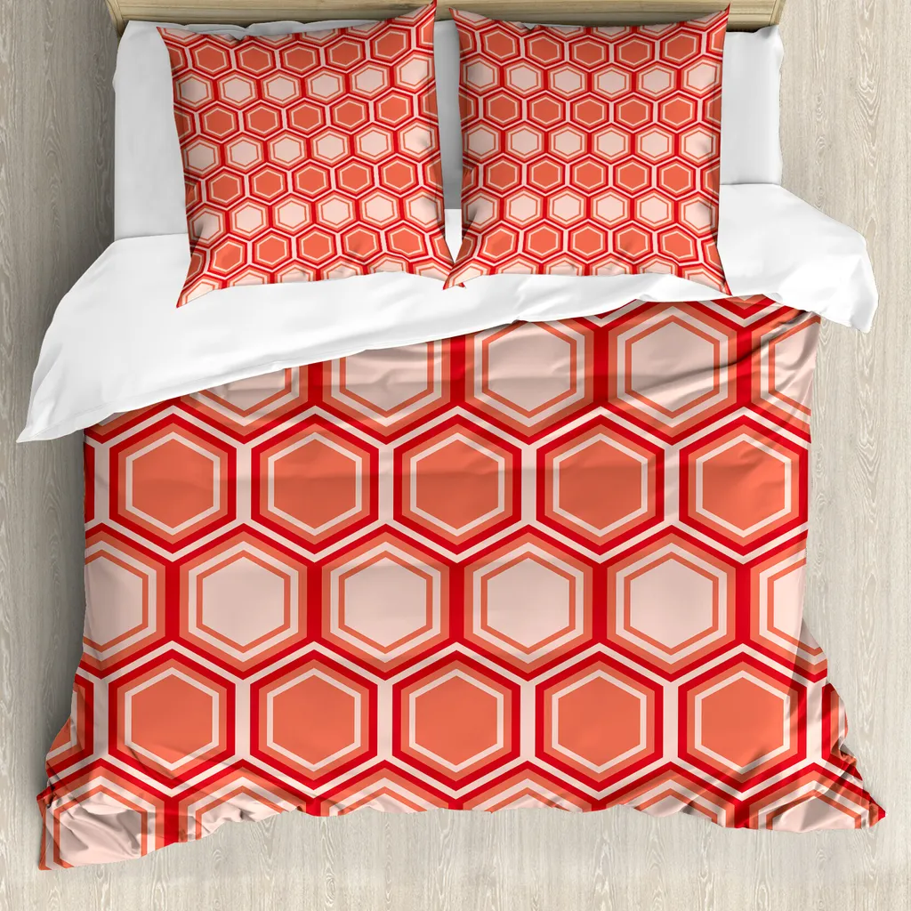 Ensemble de housse de couette géométrique corail pour lit double 200x200