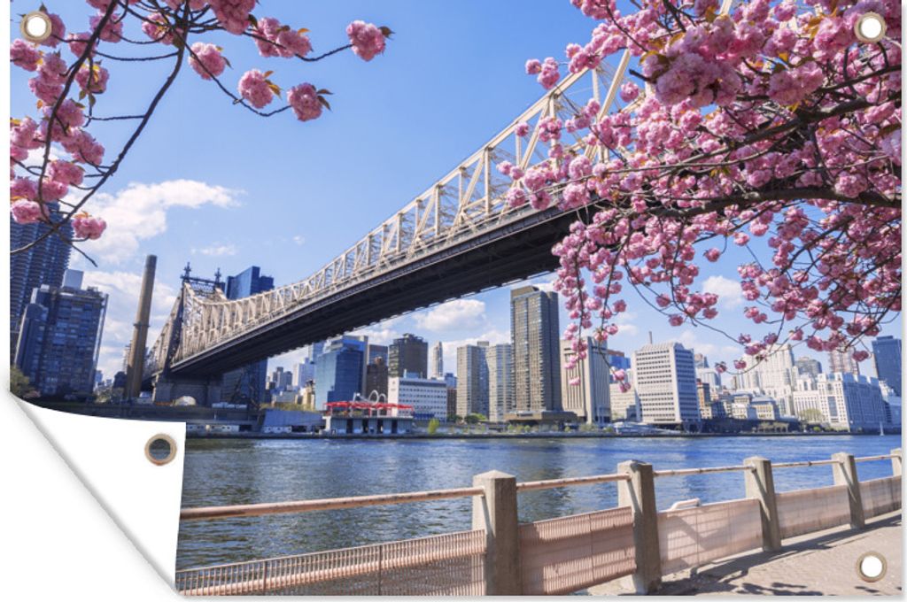 MuchoWow 120x80 cm Outdoor-Poster Gartendeko Sichtschutz Garten Poster für den Garten Sakura-Baum in Manhattan
