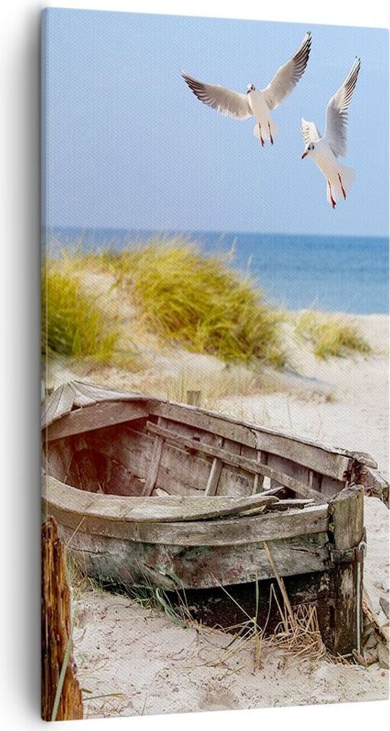 Bild auf Leinwand - Leinwandbild - Einteilig - Strand Möwen £ódŸ - 55x100cm - Wand Bild - Wanddeko - Wandbilder - Leinwanddruck - Bilder - Wand...