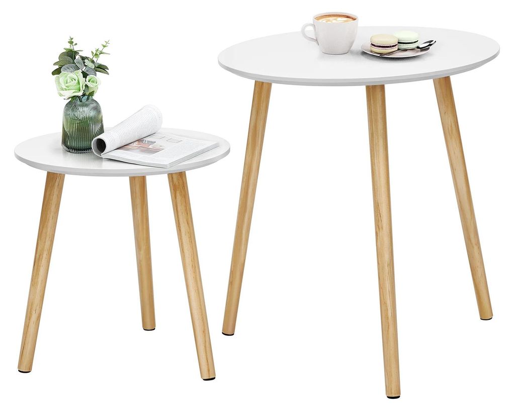 Beistelltische - 2er-Set rund - Massivholzbeine - Ø45/35 cm - Weiß