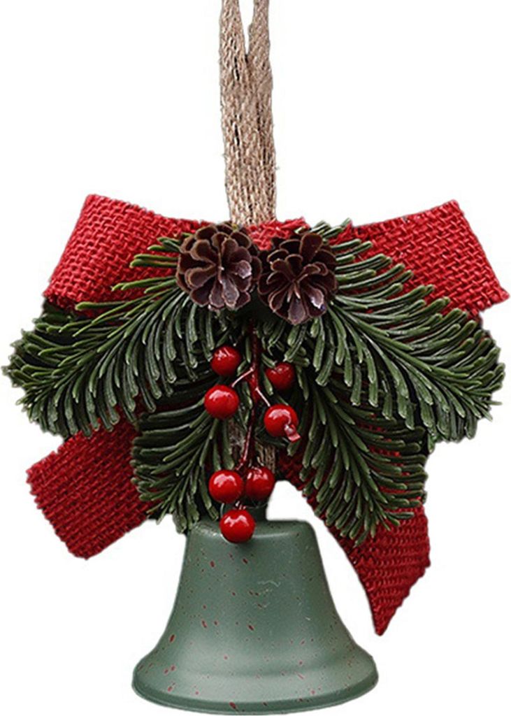 Weihnachtsglocken-Dekoration mit Schleife, hängender Dekoglocke mit Tannenzweigen und roten Früchten, für drinnen und draußen