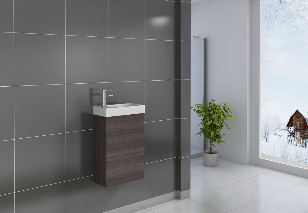 Refurbished Möbelretoure Gäste-WC Waschbecken 40 x 22 cm trüffeleiche Vega