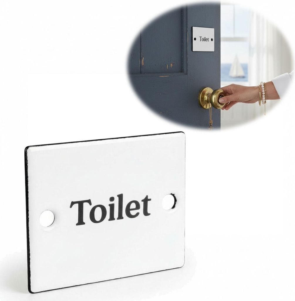 LS-LebenStil Vintage Metall Türschild Toilet 6x5cm Toilettenschild Deko Schild Hinweisschild Rechteckig für Tür Türrahmen Bad Badezimmer Gäste WC
