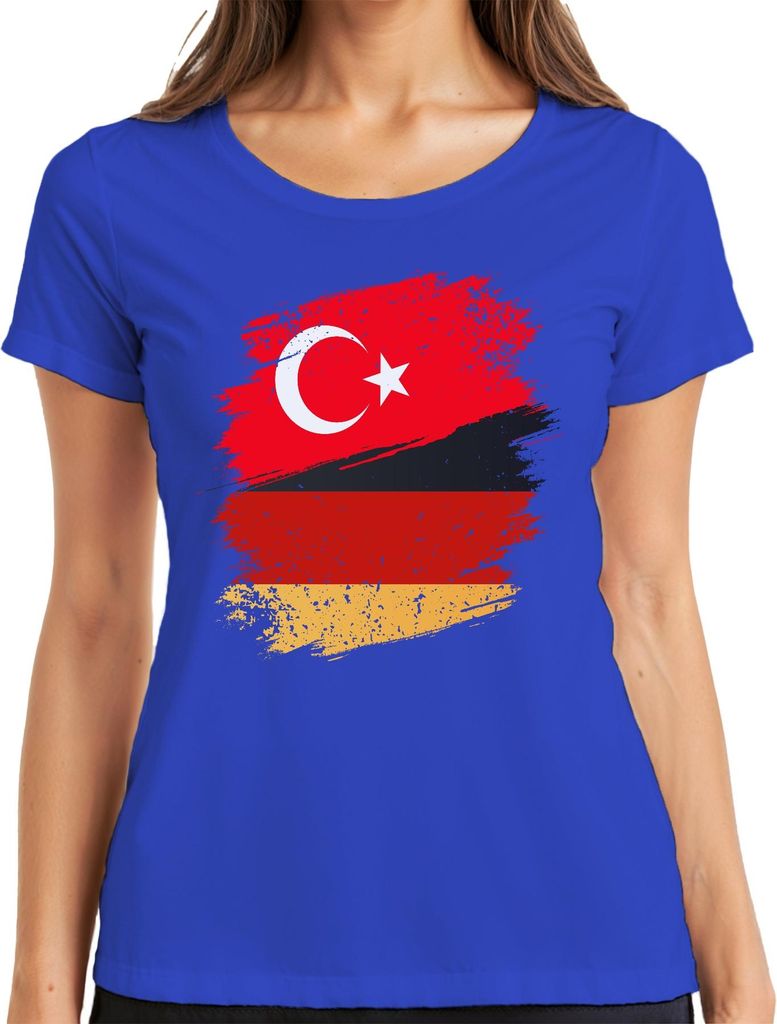 Türkische Deutsche Flagge Türkei Deutschland Fußball Fan Trikot Damen T-Shirt, Blau, S