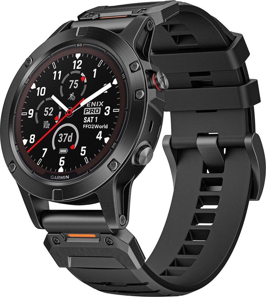 FFO2World Fluorkautschuk-Armband 22 mm – Kompatibel mit Garmin Fenix 5/6/7/8, Fenix E, Epix Gen 2, Quatix 5/6/7 – QuickFit – Schwarz