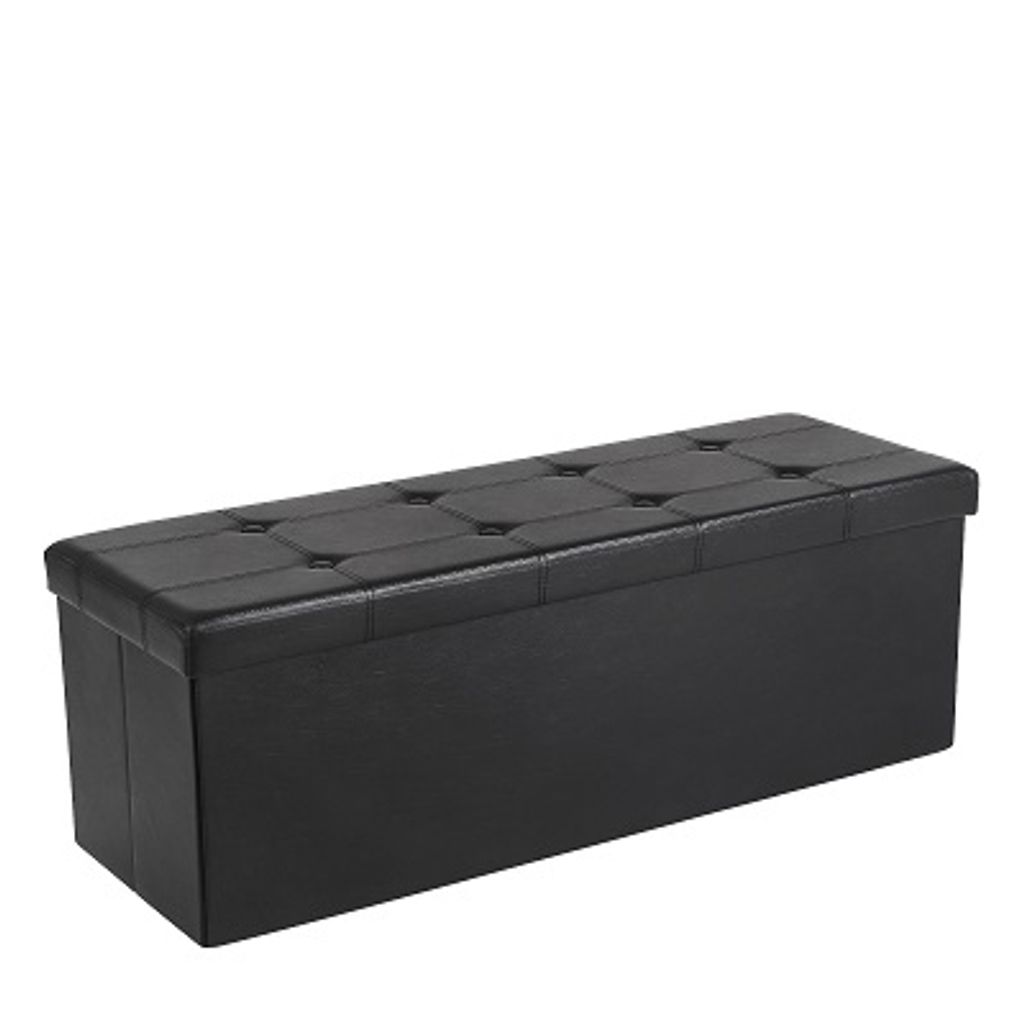 SONGMICS Sitzbank faltbar Kunstleder mit 120 L Stauraum 110 x 38 x 38 cm bis 300 kg belastbar Sitztruhe 3-Sitzer schwarz LSF701
