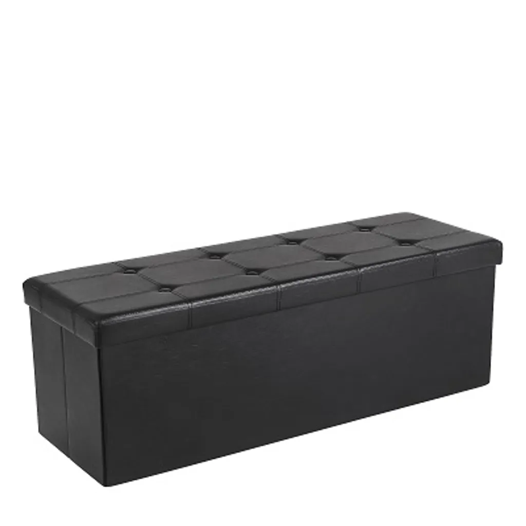 Coffre de rangement 120 L en similicuir noir résistant charge 300 kg