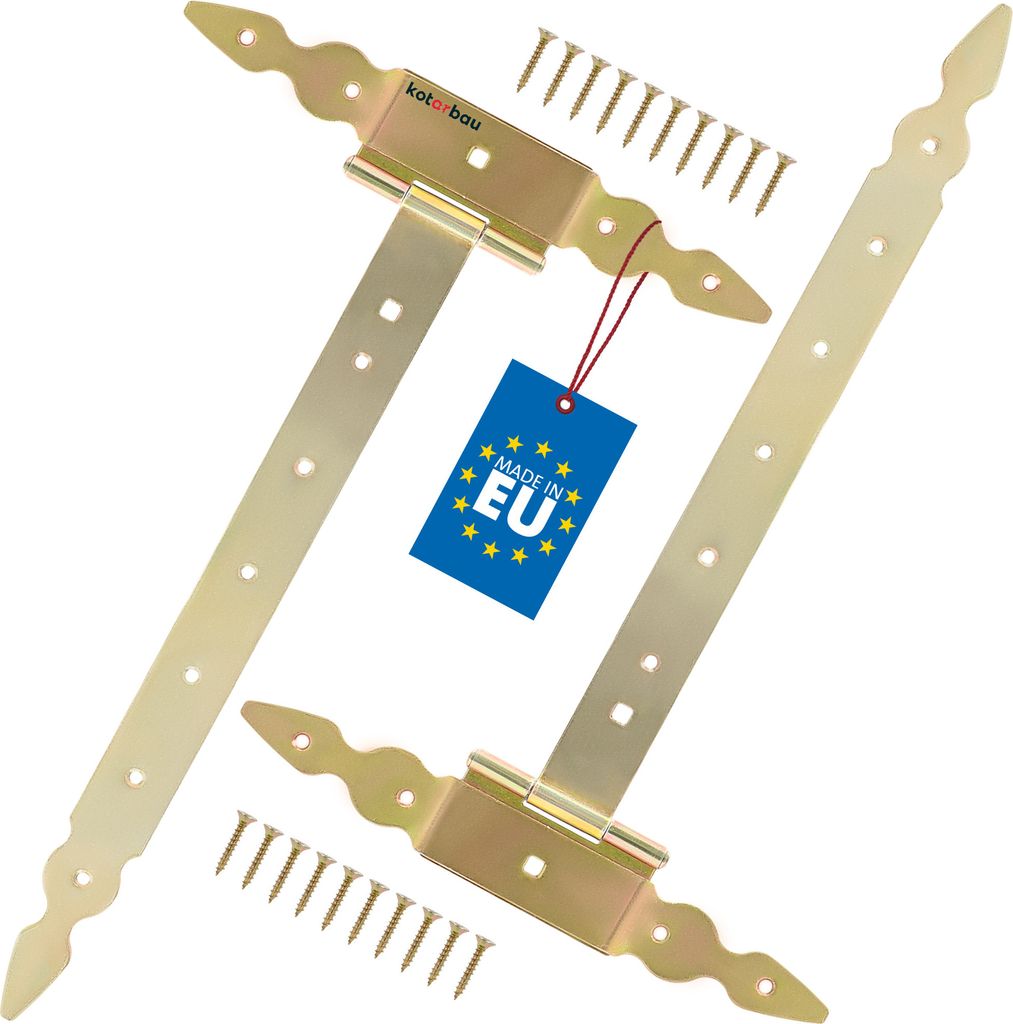 KOTARBAU 2 St. T Scharniere gold L: 400 mm Kreuzgehänge verzinkt Stahl Gartentor Scharnier Türband Holztür Ladenband Torscharniere Schwerlast ...