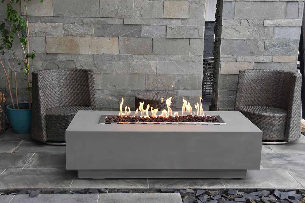 Granville Feuerstelle SET | Rechteckig | Zementoptik | Langlebig | UV-beständig | 152.4 x 69.5 x 43 cm