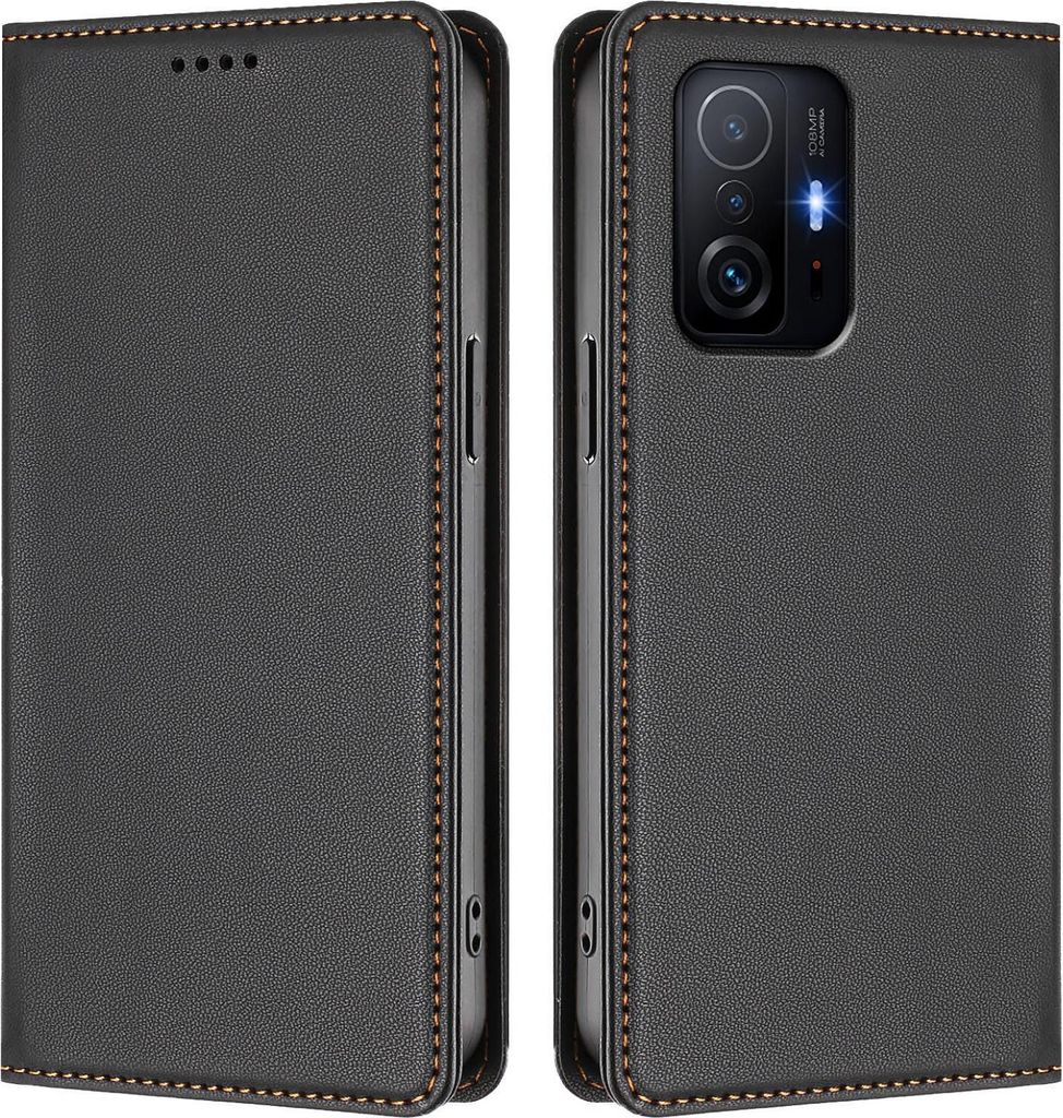 Handyhülle für Xiaomi 11T /Xiaomi 11T Pro, Kunstleder Klapphülle Stoßfeste Magnetische Hülle mit Ständer Schwarz