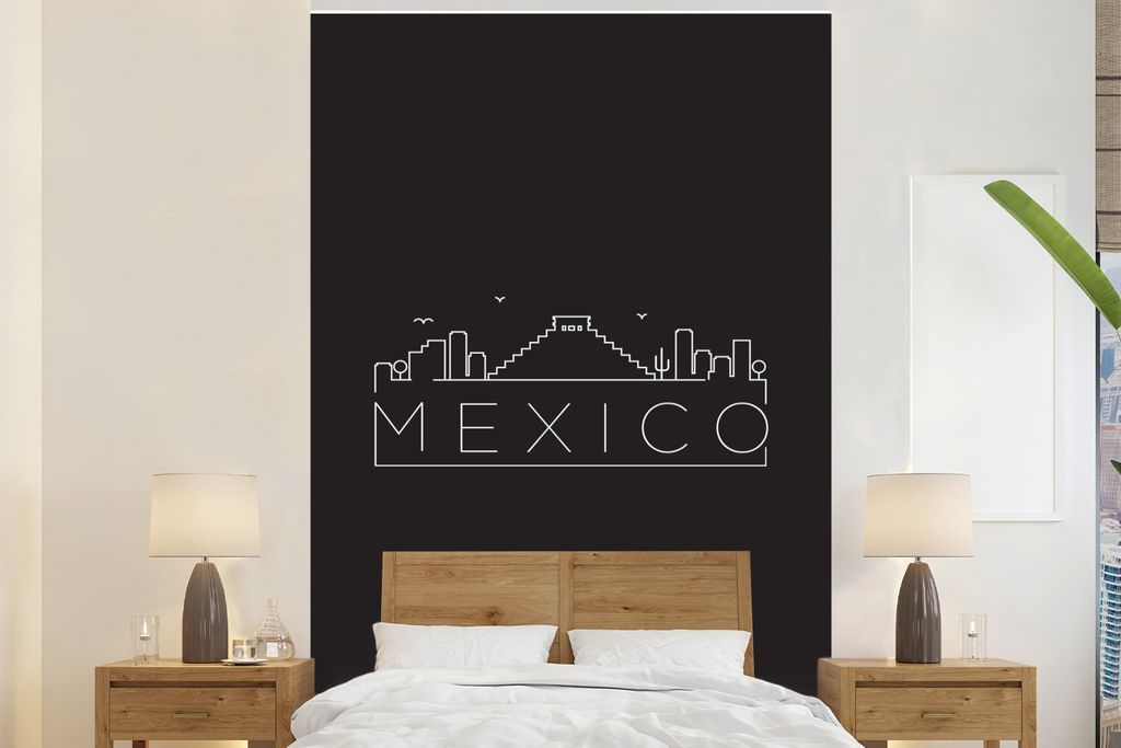 MuchoWow Fototapete für Wohnzimmer oder Schlafzimmer Wandtapete Vinyl Motivtapete Stadtbild "Mexiko" mit schwarzem Hintergrund - 195x300 cm - Da...