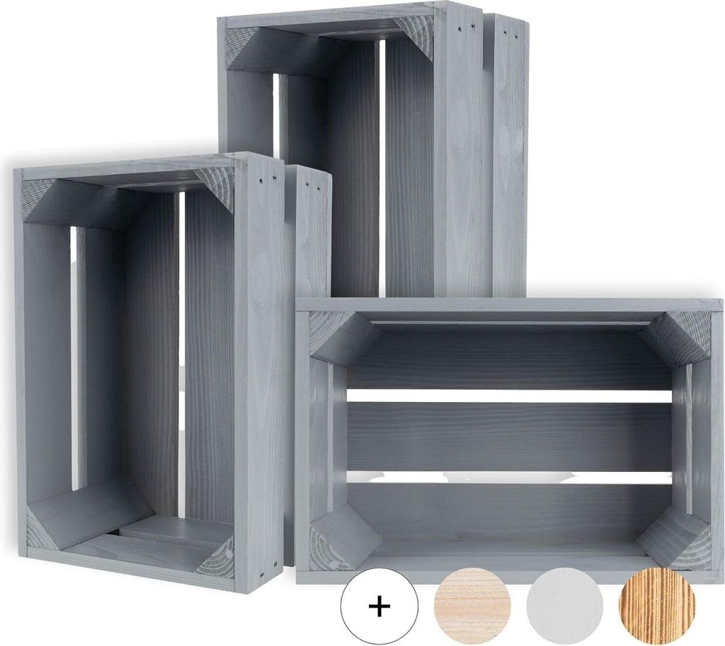 Creative Deco 3 x Holzkiste Grau | 30 x 20 x 15 cm | Weinkisten Set Obstkiste Holz | Holzbox Kiste Geschenkkorb Spielzeugkiste Aufbewahrungsbox