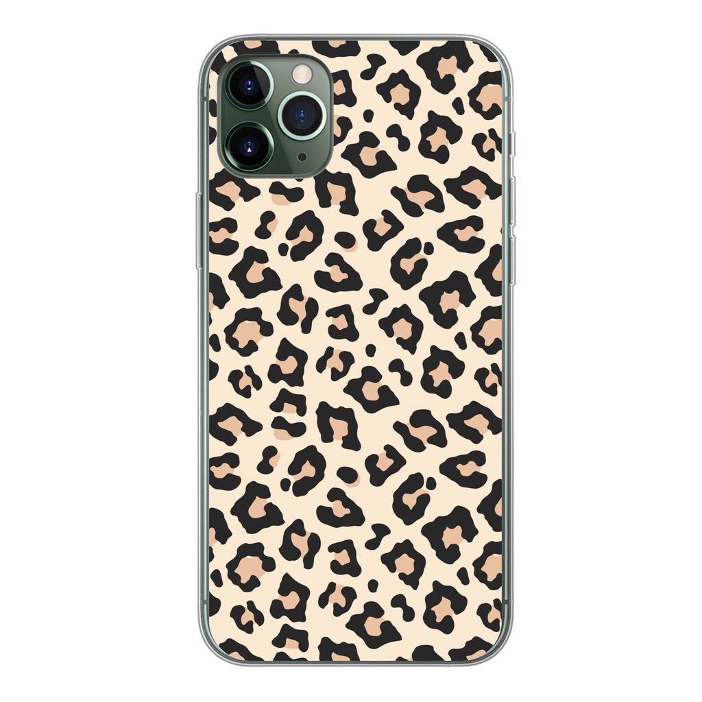 MuchoWow Handyhülle Schutzhülle Hülle für iPhone 11 Pro Max Weiß - Rosa - Leopardenmuster Silikon Softcase Handy Hülle - Schutz