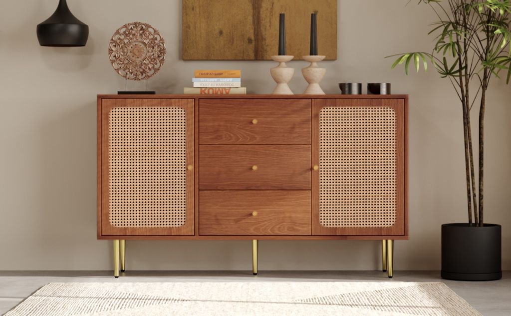 Rattanowa komoda z 2 drzwiami i 3 szufladami, regulowana Zdjęcie produktu 11