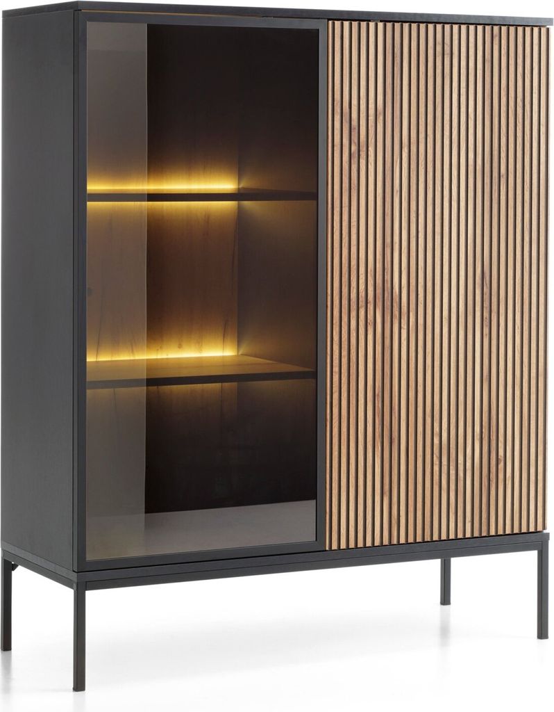 Selsey Tosena - Vitrine 2-türig mit LED - Schwarz / Wotan Produktbild 