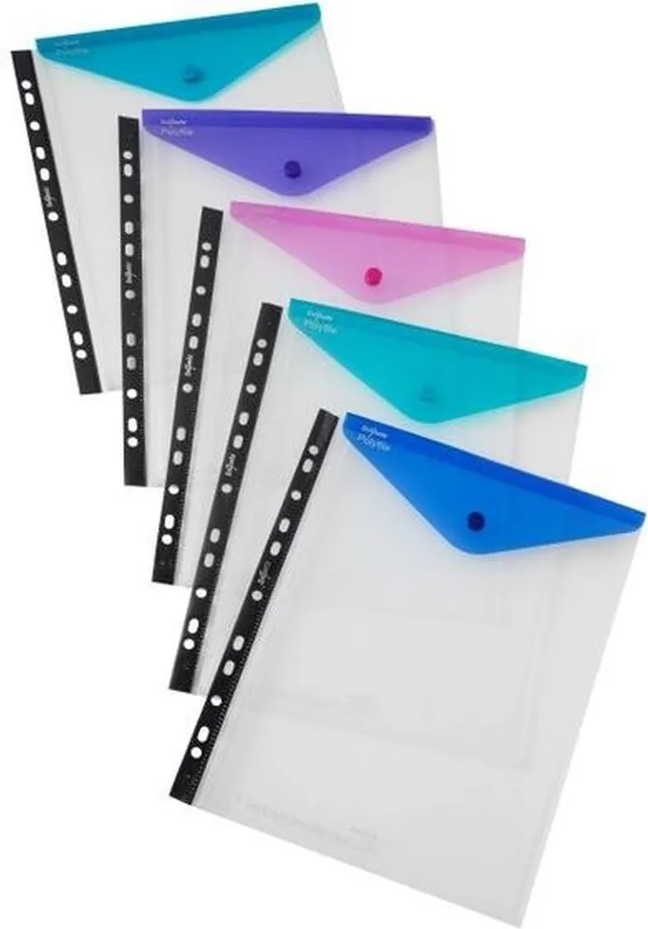 Set 5 Buste A4 con Fori e Chiusura Colorata | Cancelleria Smart School
