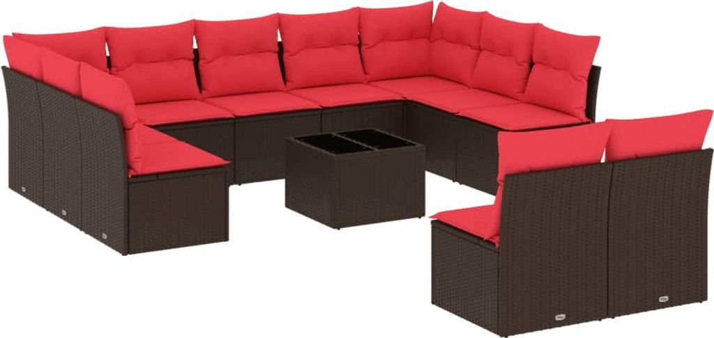 12-teiliges Gartensofa-Set mit Kissen, braun, Polyrattan