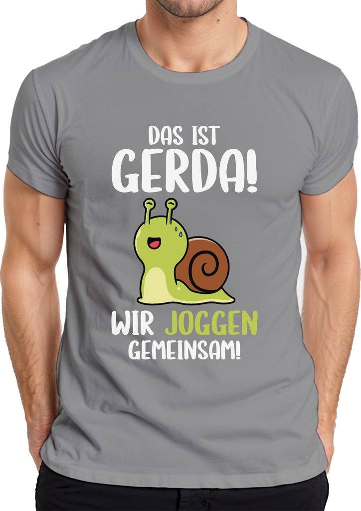Das ist Gerda wir joggen gemeinsam Schnecke Laufteam Läufer Humor Herren T-Shirt, Grau, XL