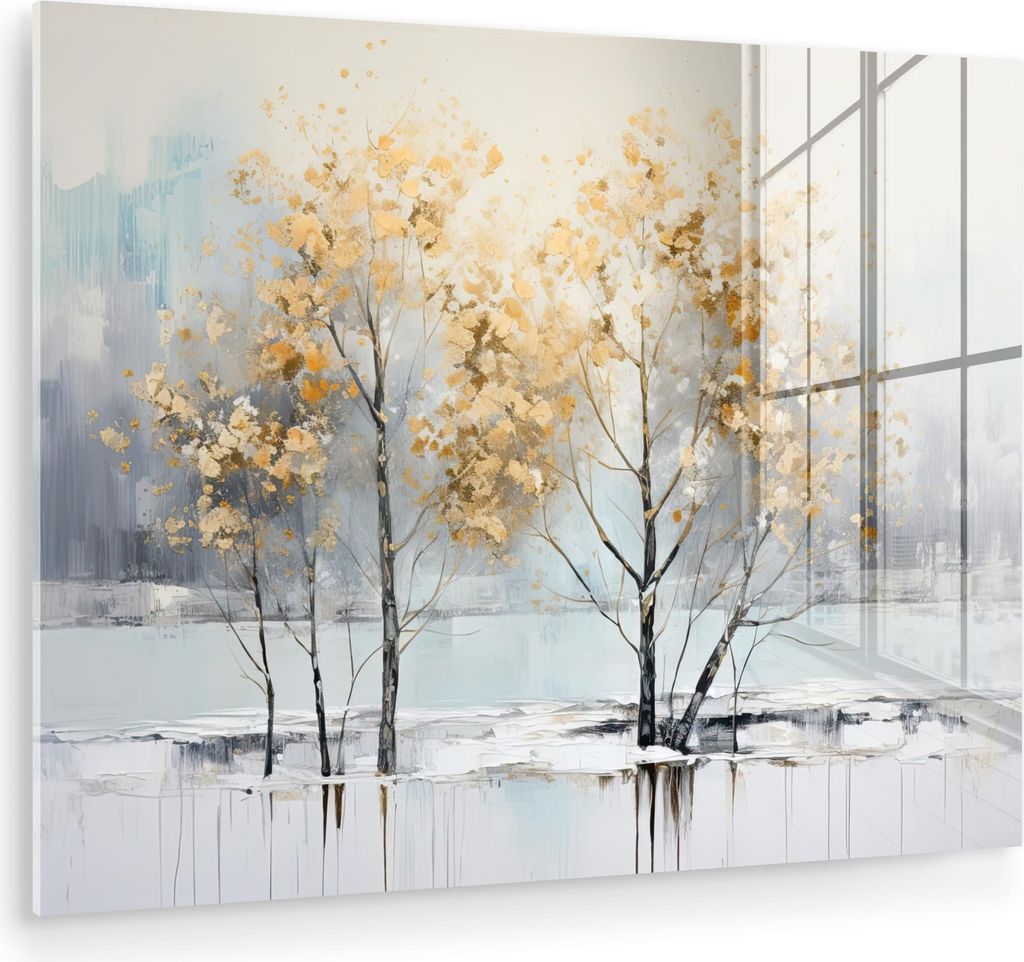 MuchoWow Glasbilder - Bilder auf Wandbild - Foto auf Glas Winter - Bäume - Natur - Acryl - Kunst 80x60 cm Wanddekoration aus Glas - Acrylglasbild ...
