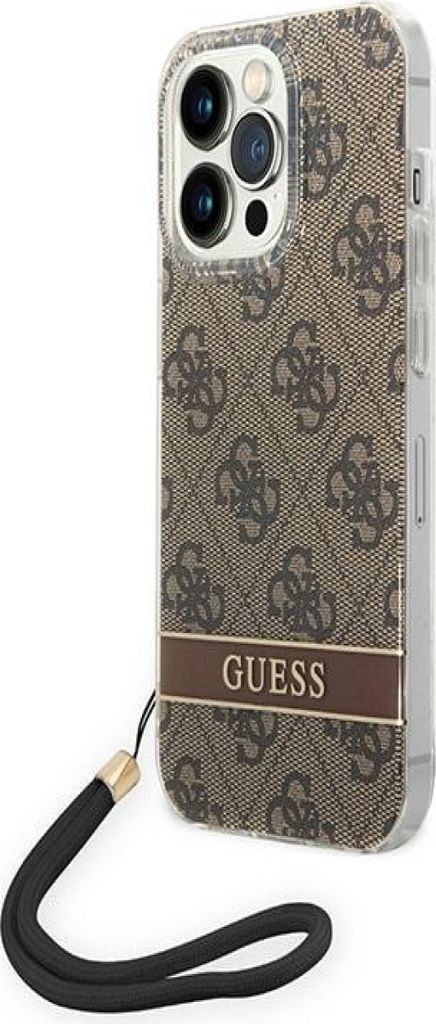 Guess GUOHCP14LH4STW iPhone 14 Pro 6.1 braun / braun Hardcase 4G Print Strap Handyhülle