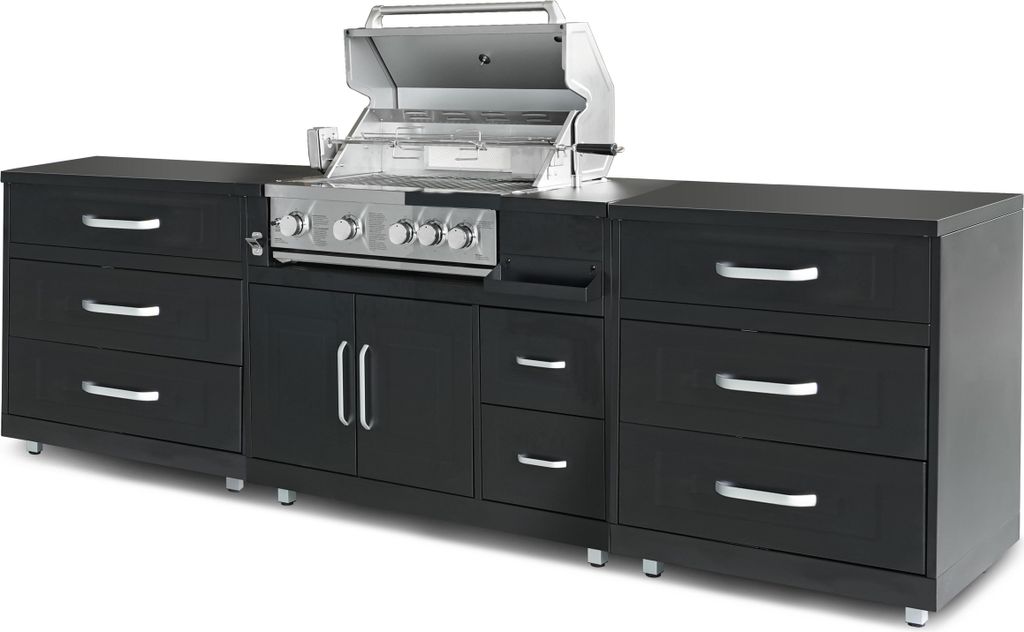 Dreiteilige Außenküche mit schwarzem Grill - Oviala Memphis